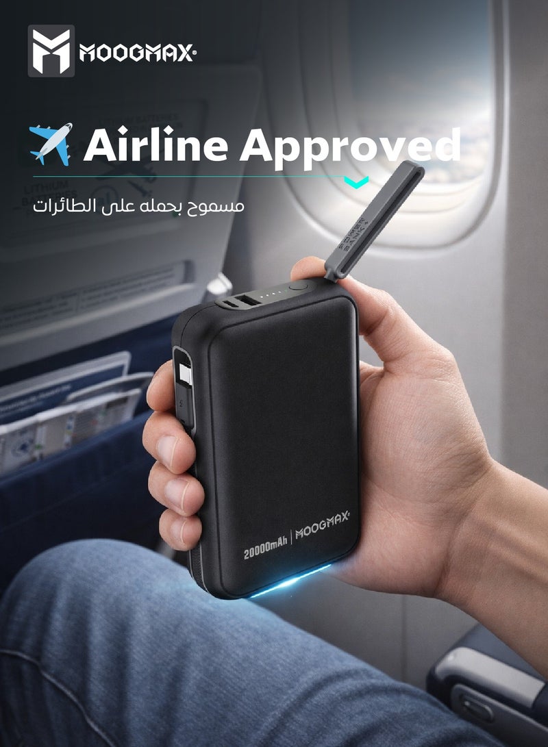 موجماكس باور بانك 20000 مللي امبير بشحن سريع 65 واط. بطاريه متنقله بكيبل شحن مدمج ومنفذين شحن (شاحن تايب سي & شاحن يو اس بي). شاحن متنقل صغير جدا بمؤشر شحن لنسبة الشحن. بطارية شحن بتعليقة. بنك طاقة بحماية ضد الجهد العالي والكهرباء الزائدة. بور بانك يسمح بحمله في الطائرات واثناء السفر. - Image 4